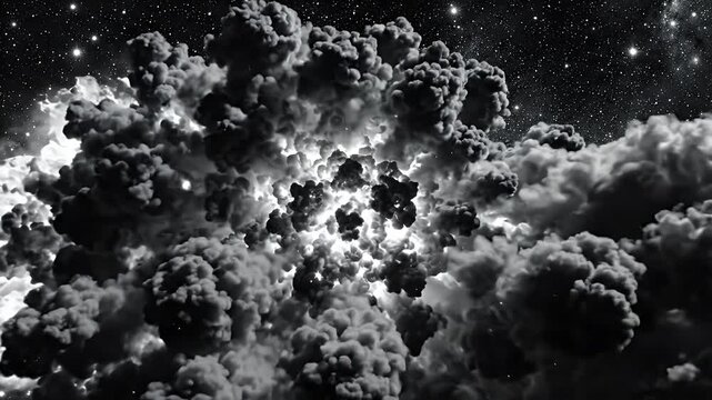 Black and White Space Explosion Shockwave - A dramatic black and white depiction of a massive explosion in outer space, with a bright shockwave emanating from the center.