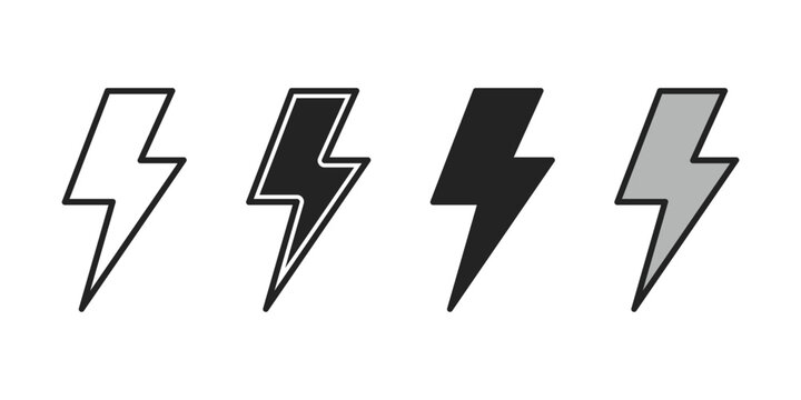 Lightning bolt icon set. Electric icon vector. Power icon. Energy sign. Thunderbolt, blitz lightning strike sign.