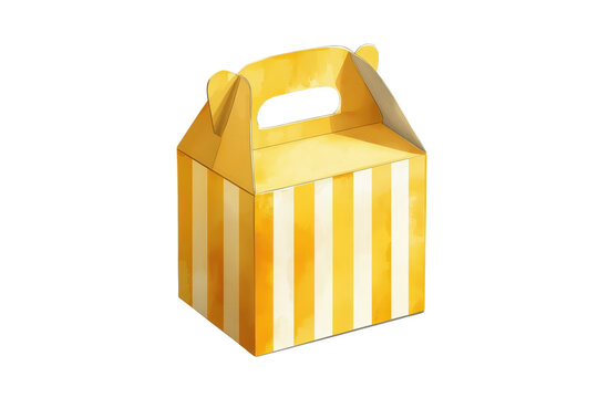 Yellow and white striped handled gable box isolated on transparent background