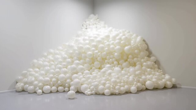 stack of white beads on indoor neutral background with plastic or ceramic beads in front view, neutral mood, crafts and diy projects context, modern and clean design.