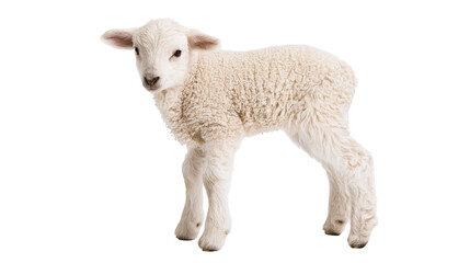 Fototapeta premium Young white lamb standing on white