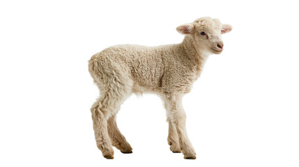 Young fluffy lamb standing on white © Thaddeus