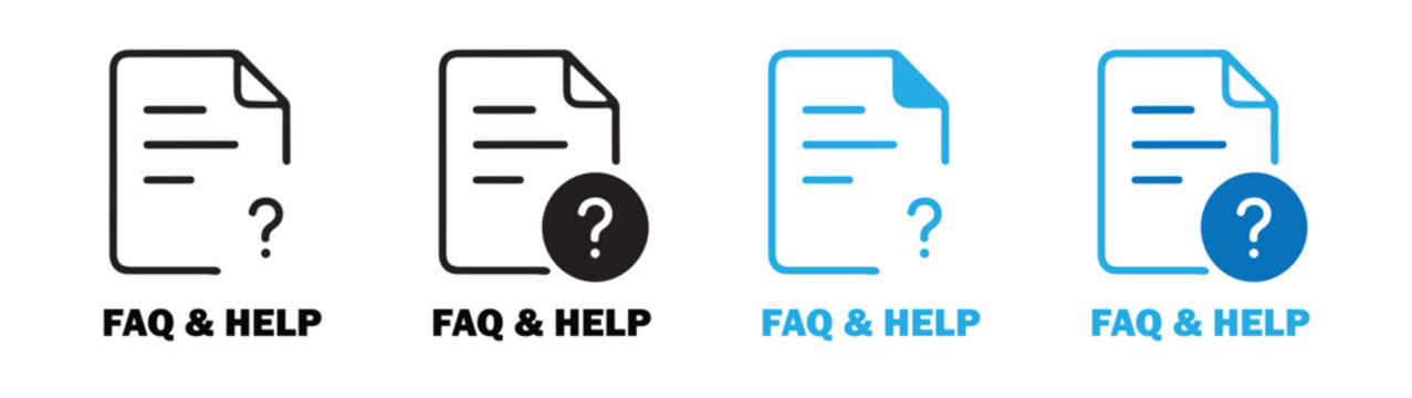 FAQ Help Document Icon Set, Frequently Asked Questions, Customer Support Knowledge Base, Editable Flat Line UI Vector