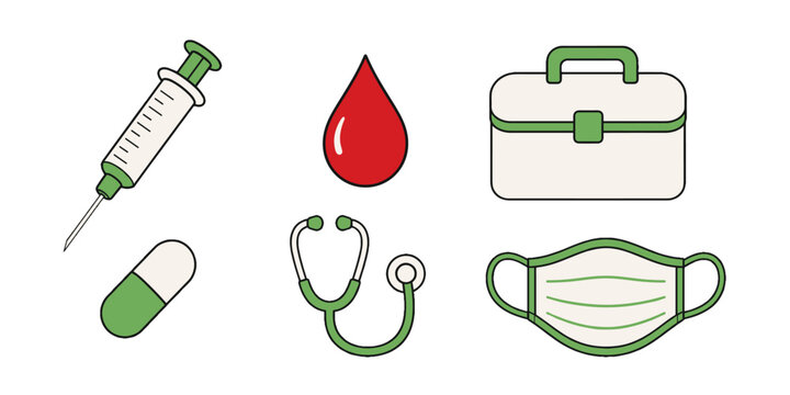 Medical icon set with syringe blood drop and face mask