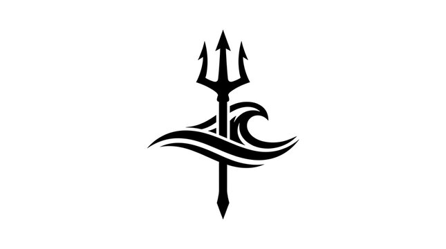 Trident and ocean wave silhouette logo