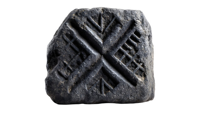 Ancient viking rune stone carving with weathered expression with unique expression scandinavian religion heritage marking history culture with antique