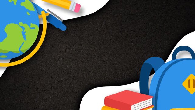 Back to School Background with Globe Backpack and Books on Blackboard.