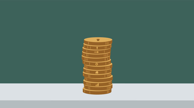 Gold coin stack wealth accumulation concept flat vector illustration for personal finance management and savings marketing