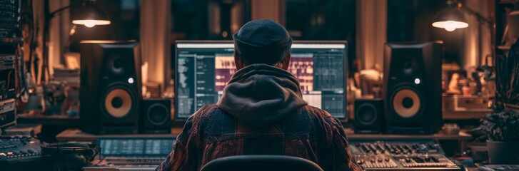 Music producer working at a computer in a home studio environment   © Snowstudio