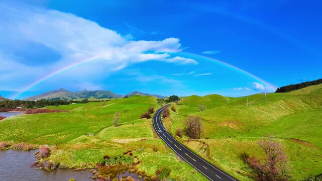carretera con arcoiris