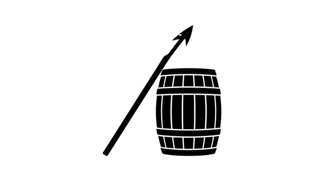 Black silhouette of a barrel and harpoon