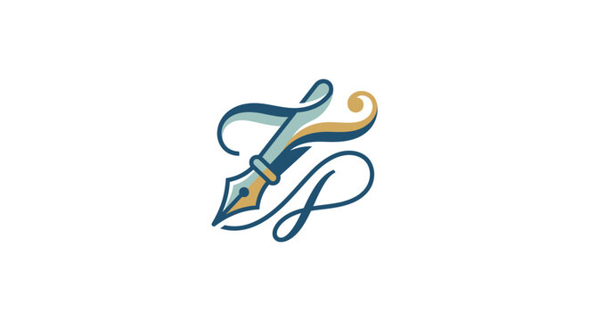 Elegant Fountain Pen Calligraphy Icon On White Background