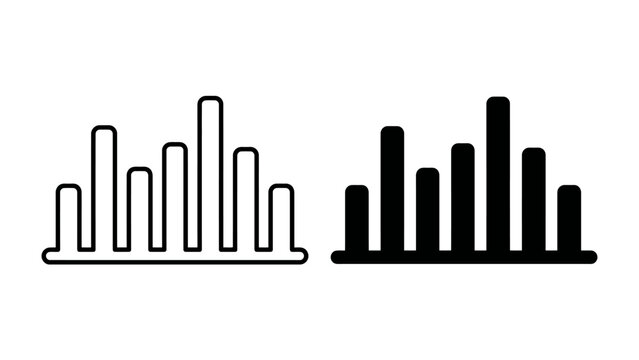 Bar Chart Comparison: Two stylized bar charts, one in outline and one in solid black, illustrate data comparison and analysis, representing statistical information.