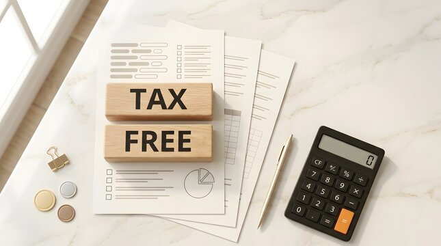 Tax free concept with wooden blocks and financial documents