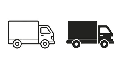 Fototapeta premium Two Truck Icons: A clear, graphic representation of two truck icons, one outlined in black and white and the other solid black, showcasing vehicle design and logistics elements.