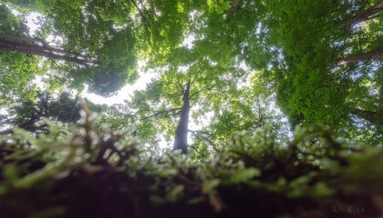Fototapeta premium Sunlight filtering through dense green forest canopy
