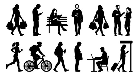 Obraz premium Diverse Silhouette People Collection, Vector Icons for Modern Lifestyle, Business, and Urban Scenes