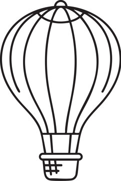 Minimalist line art hot air balloon with basket and flame detail floating against a plain background.