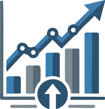 A stylized upward-trending graph with an arrow emphasizing growth and financial success in a corporate presentation style.