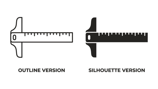 T-Square Ruler: Two styles of t-square rulers, one outlined and one silhouetted, are presented side-by-side for comparison, highlighting their essential design elements for measurement and drafting.