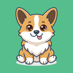 Naklejka premium Corgi puppy illustration with large eyes and a happy expression on transparent background silhouette