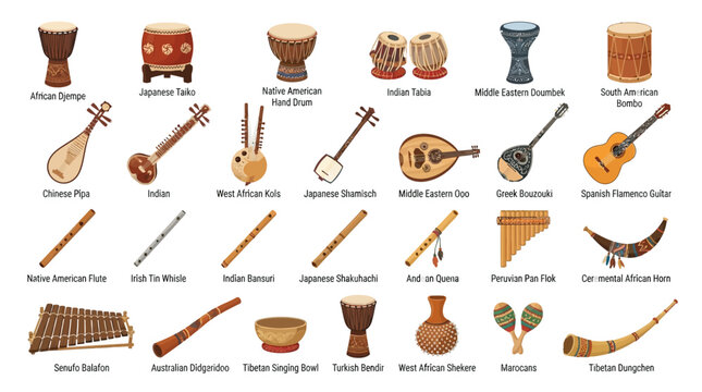 Collection of Traditional Musical Instruments Illustrated.
