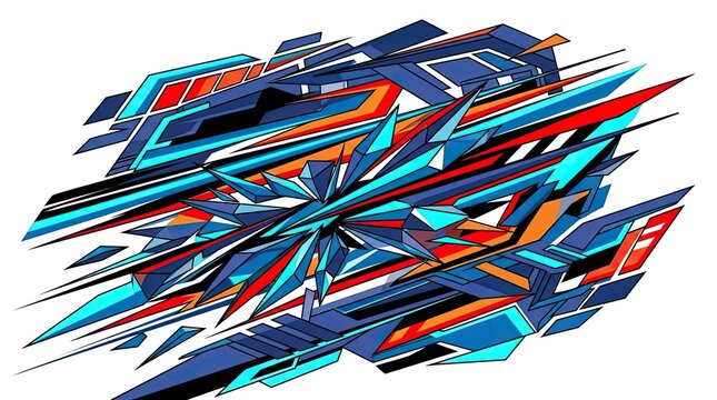 Horizontal blue and orange glitch style geometric car decal