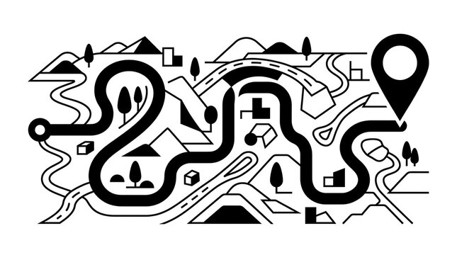 Minimalist map pinpointing location on stylized path