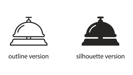 Fototapeta premium Service Bell Icons: A set of clean and modern icons representing a service bell, featuring both an outline and a silhouette version for versatile design applications.