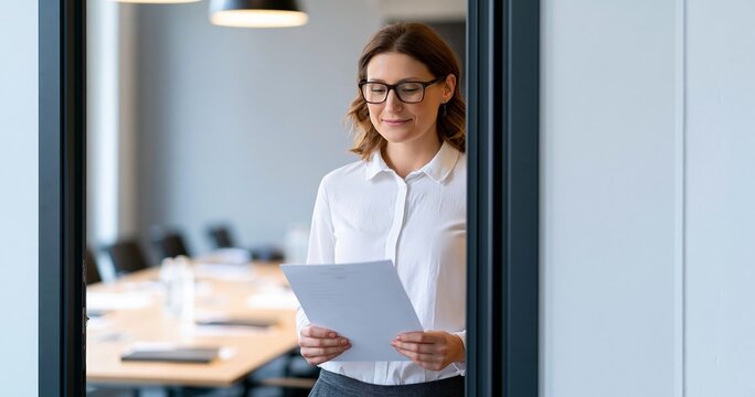 Young woman reading document in
