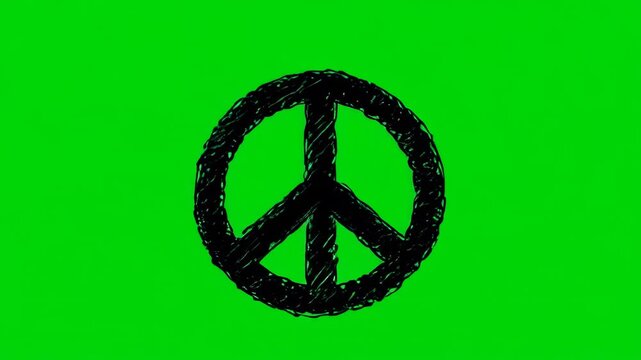 Repeating peace symbols on black and green striped background cinematic motion