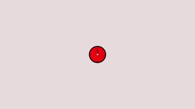 Minimalist red round analog clock face icon showing time with black hands on a plain background for simple graphic design projects and web interface elements