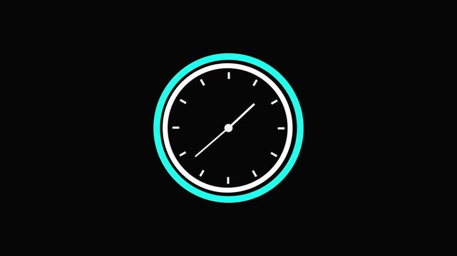 Minimalist digital clock timer icon with a glowing light blue progress circle bar showing time passing for website interface design isolated on a clean and simple black background