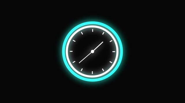 Digital glowing neon countdown timer circle icon with a white clock face design for web interface and mobile application development projects showing time progress and loading status