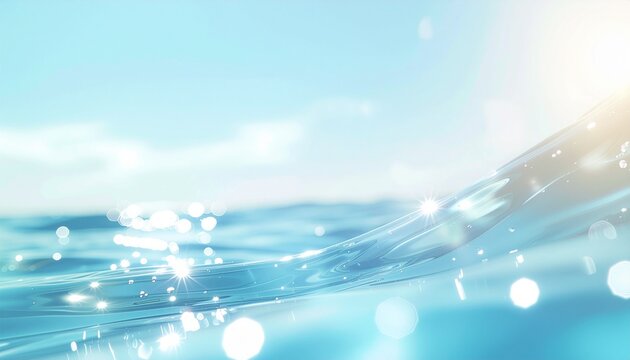 Abstract Blue Water Wave Background with Sparkling Light and Soft Bokeh