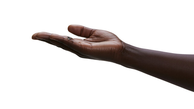 Dark skin hand open palm up offering gesture