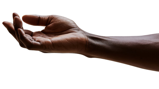 Dark skinned human hand outstretched palm up