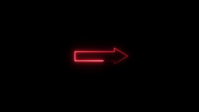 Bright red neon arrow sign pointing to the right isolated on a dark background for modern digital design and website navigation elements for clear direction and visual style