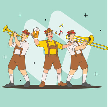 Bavarian Musicians and Beer Toast Illustration