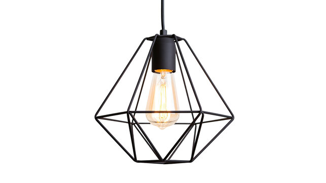 Black geometric pendant light with Edison bulb