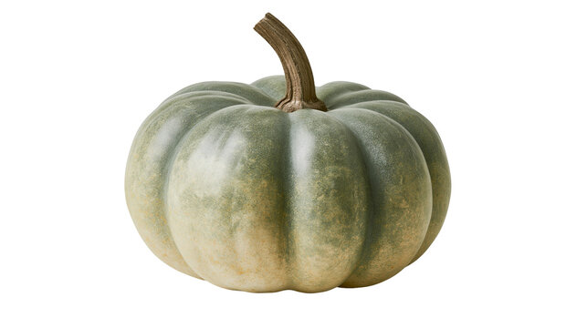 Green pumpkin with ribbed texture and brown stem