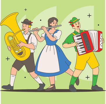 Bavarian Musicians and Beer Toast Illustration
