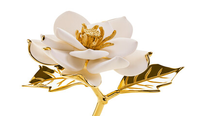 White and gold magnolia flower sculpture with leaves © Ophelia