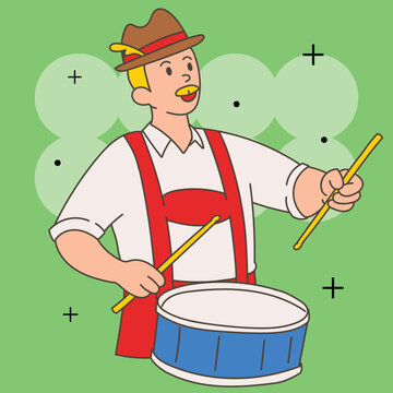Bavarian Musicians and Beer Toast Illustration