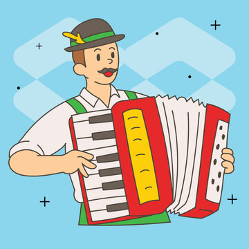 Bavarian Musicians and Beer Toast Illustration