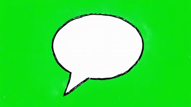 Six white speech bubbles animate across a green and black striped background with cinematic motion