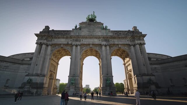 Slowly Looking up at Brussels Triumphal Arch in Parc du Cinquantenaire