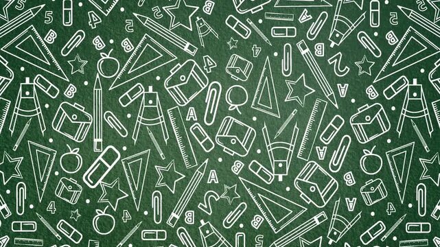 Back to School Seamless Pattern on Green Chalkboard Background.
