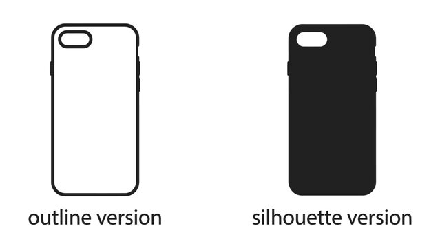 Phone Case Design Comparison: A visual representation comparing an outline version and a silhouette version of a phone case, showcasing design options and simplicity.