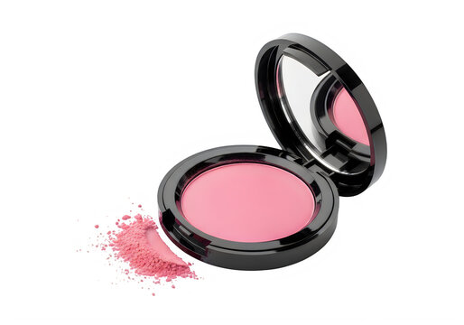 Pink lipstick in open compact case with blush